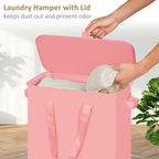 efluky Slim Laundry Basket with Lid, Narrow Laundry Hamper with Handles, Collapsible Dirty Clothes Hamper, Tall Laundry Bin for Laundry Room, Dorm and Bedroom, 55L pink - Image 3