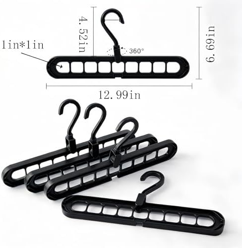 9 Space-Saving Hangers Heavy-Duty PP Plastic Tiered Hanger Organizer with Non-Slip Foldable Design, for Closet (Black, 5) - Image 3