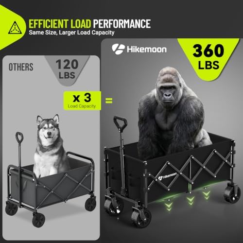 HIKEMOON 34'' Extra Long Folding Wagon Wide Wheels, 120L 360LBS Black - Image 6