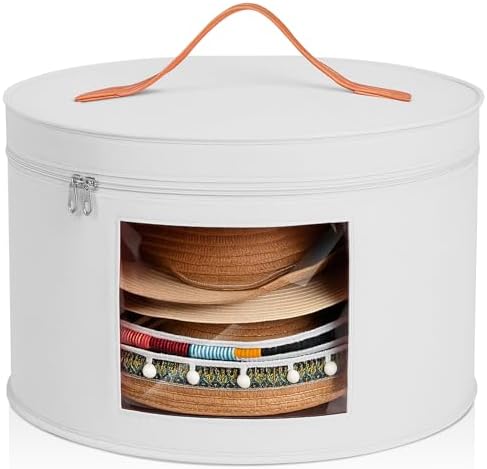 Chunful Hat Box for Women Storage Cowboy Hat Box, White, Height 10.2 Inches | Travel Hat Box Stackable Round Wide Brim Sun Hats Organizer Bag Container for Closet Foldable Cap Boxes with Lid Space Saving by Chunful