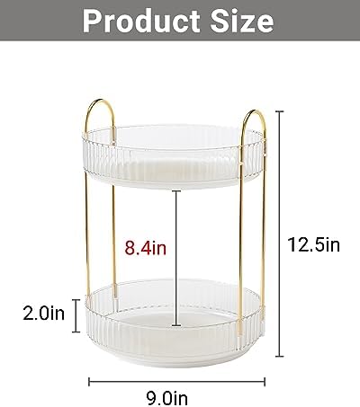 Asayuee 360 Rotating Makeup Organizer,2 Tier Large Capacity Make Up Organizers and Storage,Skincare Perfume Vanity Organizers,Bathroom Cosmetics Storage Organizer Countertop(Clear-2 Tier) - Image 2
