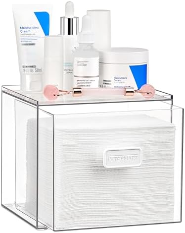Vtopmart Disposable Facial Towels Holder,Clear Storage Drawer Compatible with Clean Skin Club Towel XL,Acrylic Box Hold 50 Count,Stylish and Functional Bathroom Accessory for Coutertop Organization by Vtopmart