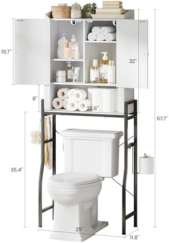 Memobarco Over The Toilet Storage Cabinet with 2-Door & Metal Stand, White - Image 2