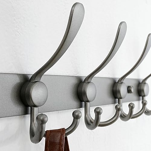 Dseap Coat Rack Wall Mounted - 5 Tri Hooks, Heavy Duty, Stainless Steel, Metal Coat Hook Rail for Coat Hat Towel Purse Robes Mudroom Bathroom Entryway (Grey, Pack of 2) - Image 3