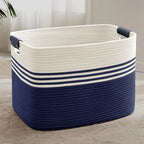 100L Large Woven Laundry Basket Hamper with Leather Handles,Navy by SunNewt