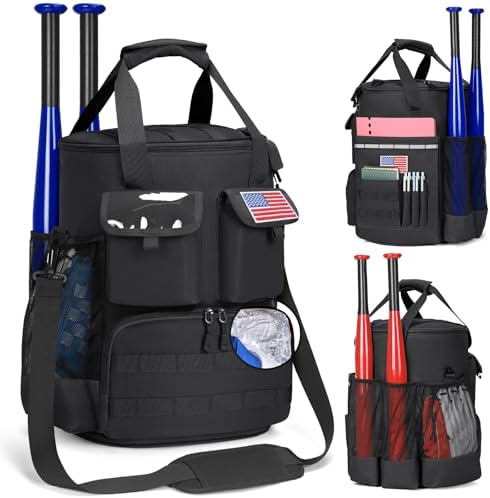 RAINSMORE Baseball Bucket Bag Baseball Coaches Accessories Organizer with Insulation Pocket Tactical Softball Bag with Anti-Slip Bottom, Multiple Pockets for Bat, Gloves, Scoreboards by RAINSMORE