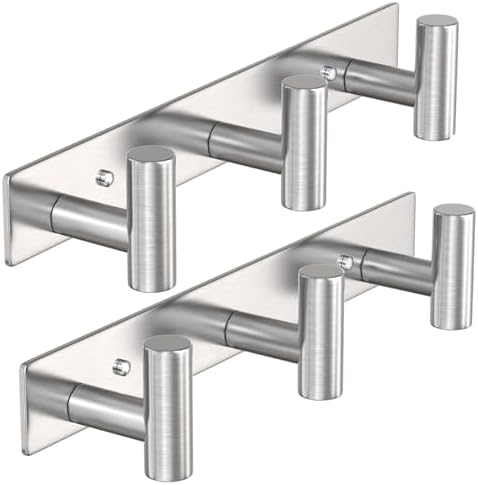 VAEHOLD Silvery Hat and Coat Wall Mount Rack - 3 Hooks for Robes, Bags, Keys, and Towels - Bathroom Towel Hanger Organizer (2 Pack) by VAEHOLD