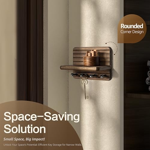 RebeeVision Small Key Holder Wall Mount with 4 Key Hook for Entryway, Brown - Image 4