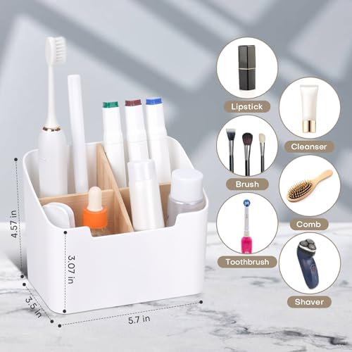 Ayswupt Toothbrush Holders for Bathrooms,Electric Toothbrush and Toothpaste Holder with Divider for Bathroom Countertop Organizer,Toothbrush Caddy for Kids Family Counter Vanity Storage White - Image 3