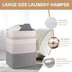 80L Large Cotton Rope Laundry Basket for Bedroom & Laundry Room, Tall Clothes Hamper with Sturdy Handles, Neutral Storage Bin Capable of Holding Blankets and Toys - Image 3