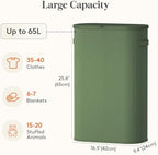 Lifewit Slim Laundry Basket with Lid and Removable Bag, 65L, Green - Image 3