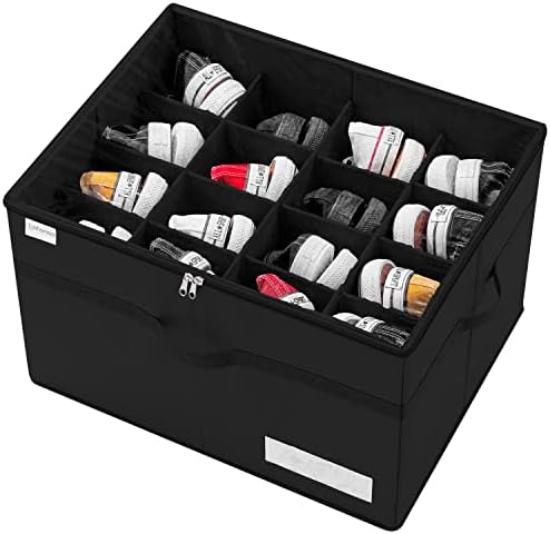 Luvhomee Shoe Storage Organizer, Fits 16 Pairs, Large Shoe Organizer Box for Closet, Clear Foldable Shoes Containers w/Bottom Support, Space Saving Shoe Cubby Storage Boxes w/Reinforced Handles, Black by Luvhomee