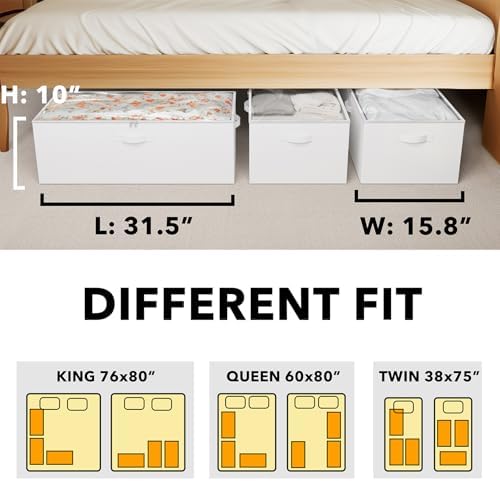 SpaceAid 3 Pack 10" High Under Bed Storage Containers, Large Underbed Storage Organizer Bins with Lids for Bedroom, Dorm, Clothes, Closet Organization, Bed Sheets and Blankets (White) - Image 4