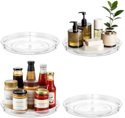 LAMU 4 Pack Lazy Susan Organizer, 9'' Clear Lazy Susan Turntable for Cabinet, Fridge, Kitchen, Pantry, Countertop, Table Top, Refrigerator Organizers and Storage, Seasoning and Spice Organizer by YourHome-OrganizationHelper