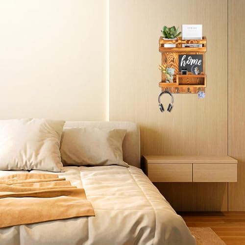 Large Key and Mail Holder Wall Mount, 12.5x16.5 Inch Solid Wood Key Racks for Entryway, Front Door, Hallway, Wall Organizer (Burnt Brown) - Image 5