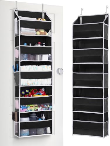 ULG 1 Pack Over The Door Organizer – 5 Shelf Door Organizer Hanging & 10 Side Pockets, Reinforced 44LB Capacity Hanging Organizer, Behind The Door Storage for Bedroom, Nursery, Pantry (Black) by ULG