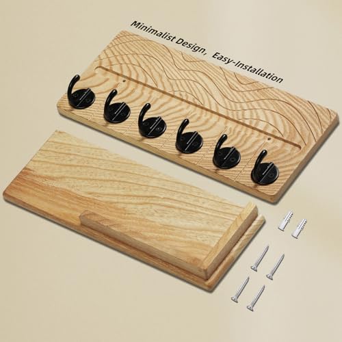 Key Holder Wall Decor, 11.8" Solid Ash Wood Entryway Organizer - Image 3
