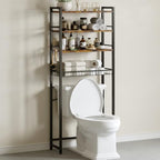 Over The Toilet Storage Shelf, 4-Tier Bathroom Organizer with Basket & Hooks, Sturdy Space Saver for Small Bathrooms, Rustic Brown & Black by Unknown