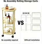 3-Tier Foldable Rolling Cart, Collapsible Metal Utility Cart with Wheels, Assembly-Free, Round Storage Organizer Trolley for Kitchen, Bathroom, Dorm, Nursery-Light Yellow - Image 5