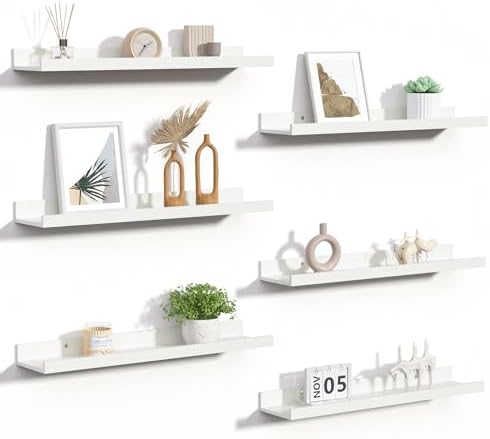 upsimples Floating Shelves for Wall Decor and Storage, White, 6Pcs 23.6'' by upsimples