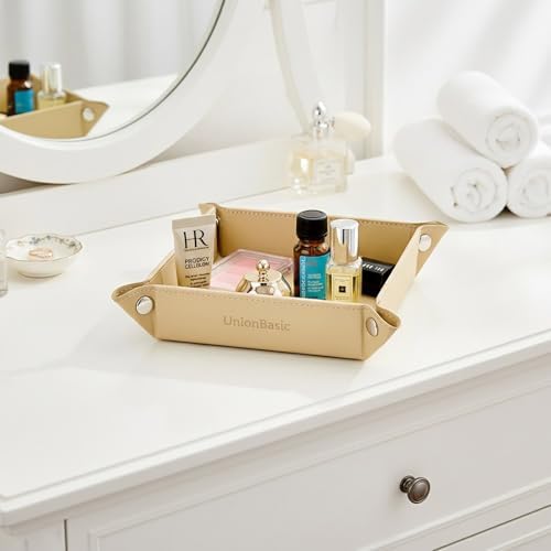 UnionBasic Small Jewelry Tray for Rings Watches Earrings, Entryway Catchall Caddy for Coins Keys Change, Nightstand Bedside Valet Holder, Trays for Electronic Gadgets,Milktea - Image 4