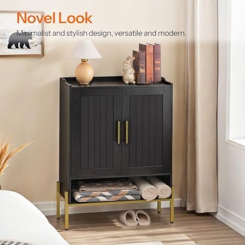 HOOBRO Shoe Cabinet, 5-Tier Shoe Storage Organizer with Doors, Wooden Shoe Cabinet Storage for Entryway, Freestanding Shoe Rack Cabinet with 3 Adjustable Shelves for Hallway, Gold and Black DB41SC01 - Image 4