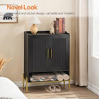 HOOBRO Shoe Cabinet, 5-Tier Shoe Storage Organizer with Doors, Wooden Shoe Cabinet Storage for Entryway, Freestanding Shoe Rack Cabinet with 3 Adjustable Shelves for Hallway, Gold and Black DB41SC01 - Image 4