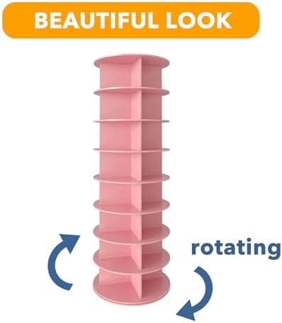 SpaceAid 8 Tier Rotating Shoe Rack Tower, Spinning Shoe Display Lazy Susan, Revolving 360 Shoe Rack Storage Round Carousel, Vertical Handbag Rotate Shoes Closet Organization (8-Tier Pink) - Image 7