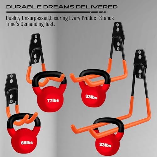 15-Piece Garage Wall Hooks with 3 Extension Straps, Orange Heavy Duty Tool Storage Rack for Ladder, Bike, Shovel, Garden Tools, Metal Wall Mount Organizer Set - Image 2