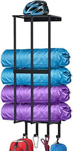Camping Chair Wall Storage for Garage, Metal Camping Chair Storage Rack Wall Holder, Floating Shelf, 4 Hooks, Stainless Steel, Beach Chair Rack, Umbrella Holder, Garage Chair Organizer, Matte Black by CHJgroup
