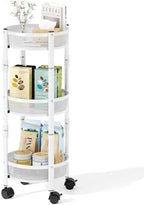 TOOLF 3 Tier Foldable Rolling Cart, Metal Utility Storage Cart, White | Assembly-Free, Lockable Wheels, Round Trolley Organizer for Bathroom, Kitchen, Office, Dorm, Laundry, Craft Room by TOOLF