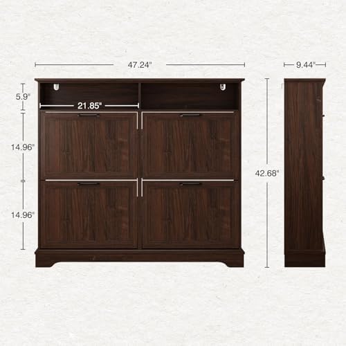 Hidden Shoe Storage Cabinet with 4 Flip Drawers & Open Storage - Image 2