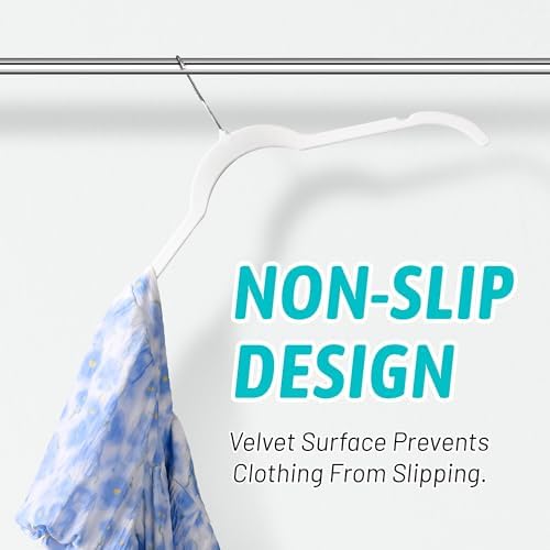 Sishynio Premium Velvet Shirt Hangers 30 Pack, Non-Slip 360° Swivel Hook Slim Felt Hanger, Space Saving Flocked Hangers for Tank Tops, Blouses, Strappy Dresses(White) | Space-Saving Closet Organization; Flocked Surface; 360° Swivel Hooks; For Shirts, C... - Image 5
