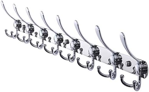 Dseap Coat Rack Wall Mount - 29.5” Long 8-Tri-Hooks Heavy Duty Coat Hanger Rail Wall Hooks for Hanging Coats Hats Clothing Clothes Purse Mudroom Entryway, Chromed by Dseap