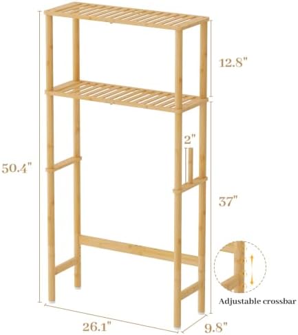 Over The Toilet Storage, Freestanding 2-Tier Bamboo Bathroom Shelves, Above Toilet Organizer for Home Washroom, Bathroom Decor (Natural) - Image 2