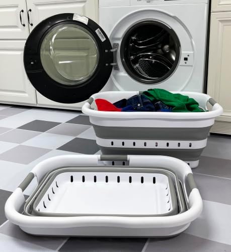 SAMMART Pack of 2 Collapsible Plastic Laundry Basket & Clothes Hamper, Comfort Non-Slip Handle, Foldable Storage Organizer with Space Saving Design, Portable Pop Up Container for Indoor and Outdoor by SAMMART