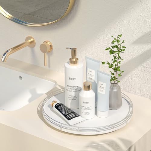 Oroyutor 13-Inch Oak Lazy Susan Vanity Tray with Silver Metal Rail - Image 2