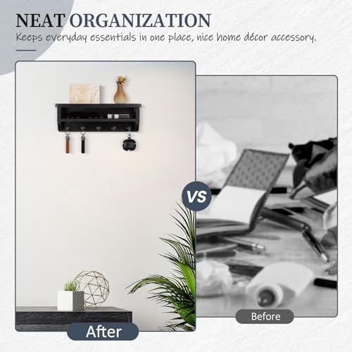 Nekon Key Holder Wall Mount, Wall Organizer Shelf with 5 Key Hooks - Image 6