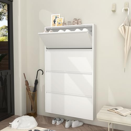 GREATMEET Slim Wall Mounted Metal Storage Cabinet with 4 Flip Drawers - Image 6
