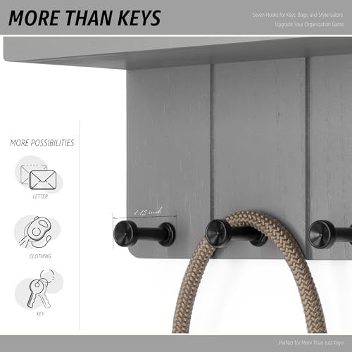 Rebee Vision Key Holder Wall Mount with 7 Hooks for Room Decor, Light Gray - Image 4