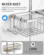 Adjustable Shower Caddy Hanging for Handheld Showerheads - Upgraded Never Rust Shower Hanging Organizer, Bathroom Shower Rack with Soap Basket, Hooks and Toothbrush Holder (Shiny Silver) - Image 5
