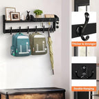 Coat Rack Wall Mount with Shelf, 27.5" Entryway Wall Hanging Shelf, Coat and Key Hanger with 10 Dual Hooks, Mail Organizer and Key Holder Hat Rack for Wall, Wood Coat Hooks with Storage - Image 4