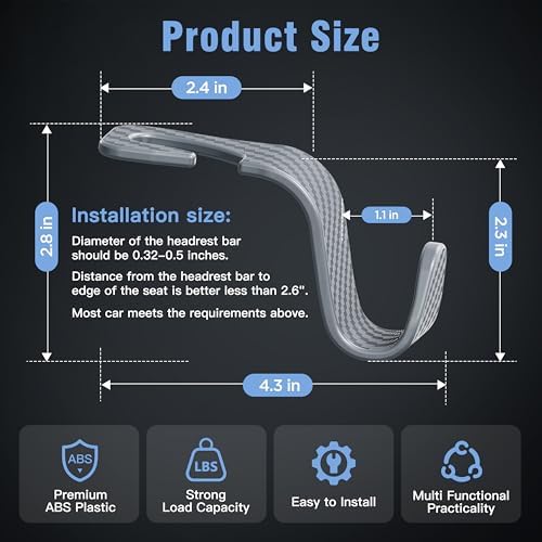 4-Pack Car Headrest Hooks Holds 55lbs Seat Storage Organizer for Bags - Image 6
