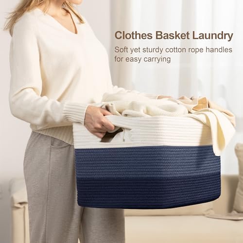 86L Large Woven Laundry Basket Hamper with Handles, Gradient Blue - Image 3