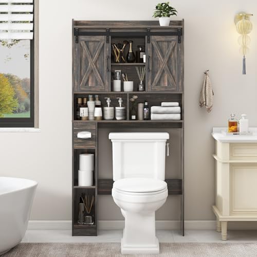 Vabches Over The Toilet Storage Cabinet with Sliding Doors, Dark Grey - Image 6