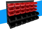 30Pcs Plastic Wall Mounted Storage Bins Parts Rack Nuts And Bolt Bins Organizer For Shop Garage for Screws, Nuts, Bolts, Nails, Beads, and Small Hardware Parts (RED+BLACK, 30) by Unknown