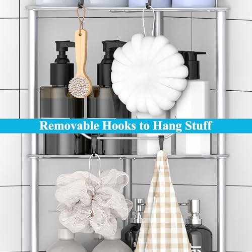 HuggieGems Metal Floor Standing Corner Shower Caddy, Silver, 4 Tier - Image 5