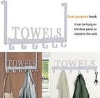 Over The Door Hooks, Towel Rack for Bathroom, Door Mount Towel Hooks Bath Towel Hanger for Bedroom Kitchen Pool Beach Towels Bathrobe Wall Mount Towel Holder for Bathrooms (6 Hooks, Silver Grey) - Image 2