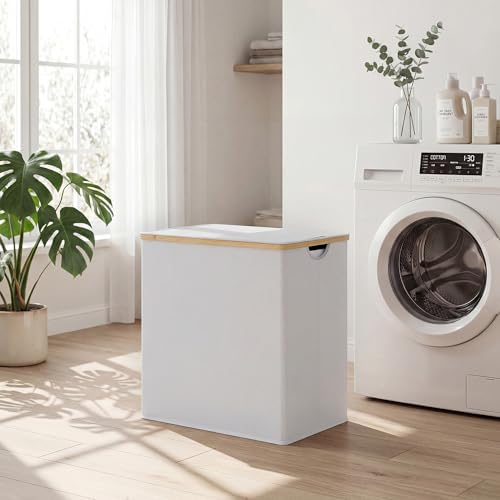 efluky Double Laundry Hamper with Lid and 2 Removable Bags, Light Grey - Image 6