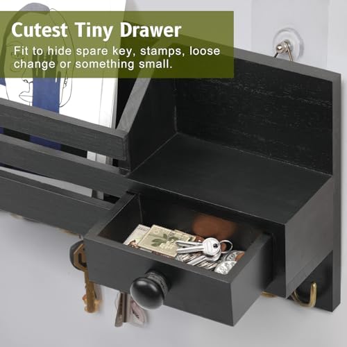 Key Holder Wall Mount, Wooden Key and Mail Organizer, Black - Image 4